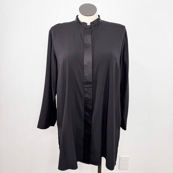 Citron Santa Monica Black Silk Tunic Top Minimalist Lagenlook Boho Work Size 0X - Picture 7 of 7